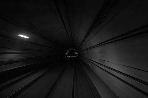 São Paulo, SP, Brazil - November 08th, 2025: Tunnel descending on the Yellow Line 4 of the subway.