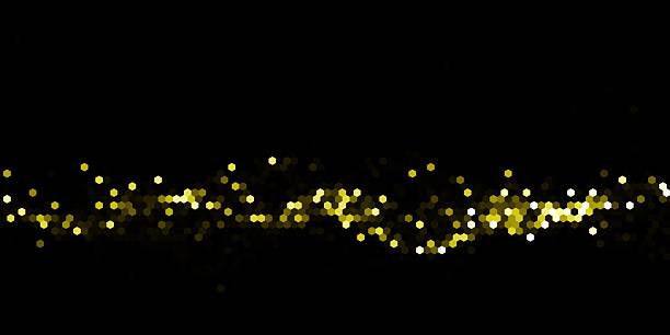 Abstract Gold Hexagon Bokeh Background. Dark Technology or Festive Glitter Wave with Yellow and Black Colors.
