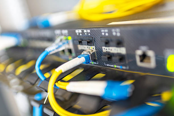 Network Equipment with Ethernet Cables Close-Up