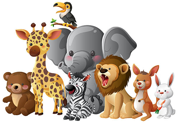 istock Group of Cartoon Jungle and Forest Animals Standing Together 2247568172