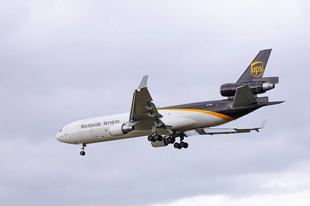 Portland, Oregon, USA - June 13, 2025: A UPS MD-11 comes in for landing at Portland International.