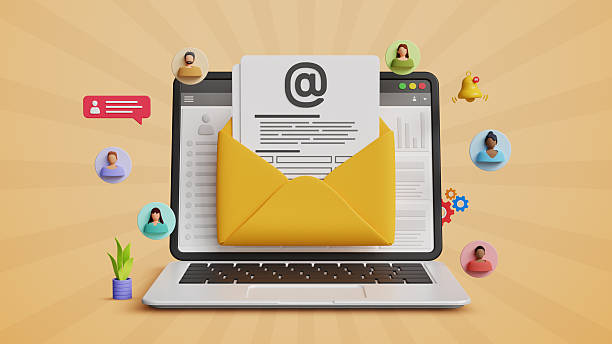istock Email Marketing Strategy, Higher Conversions, Strong Engagement and Leads, Automated Campaign Success, Boost Sales, Newsletter Subscription Concept. 3D Laptop with Email and Users Icons 2247574299