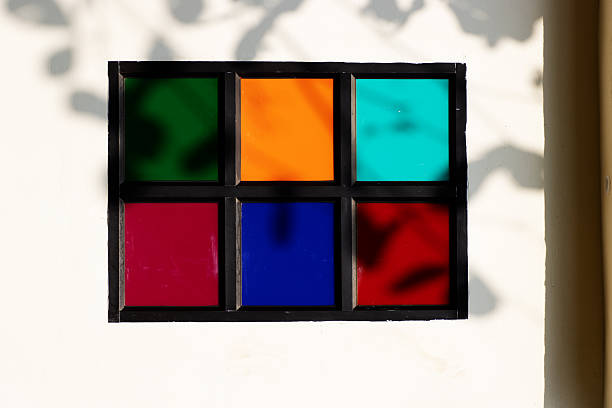 typical Indian coloured window panes in red, blue and green
