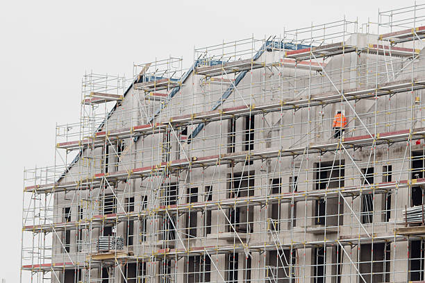 Scaffolding on a new building at a construction site