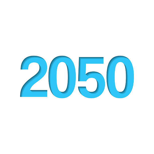istock 2050 - Two thousand fifty. Icon cut out on white paper with blue background 2247594129