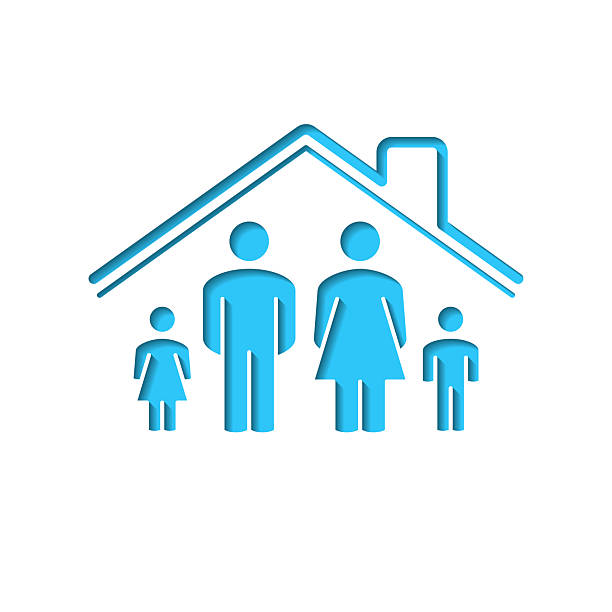 istock Family stay at home. Icon cut out on white paper with blue background 2247594142