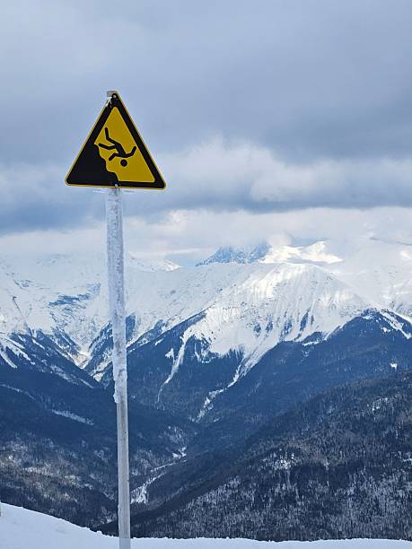 istock Warning Sign in Snowy Mountain Landscape 2247598793