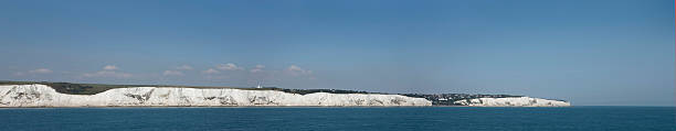 Chalk cliffs at the coast of Kent England. The cliffs at Dover at the Channel. Panorama