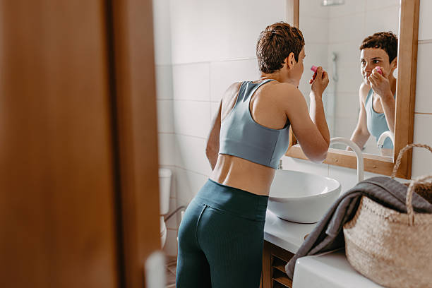istock self care and skin care in bathroom 2247602213
