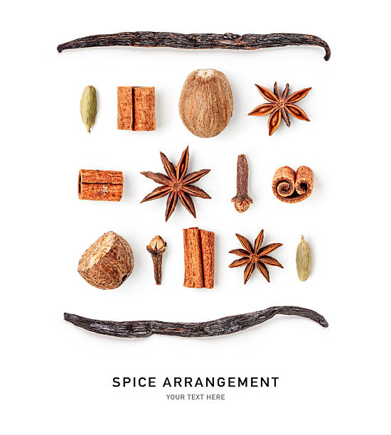 istock Flat lay composition of assorted christmas spices isolated on white background 2247604665