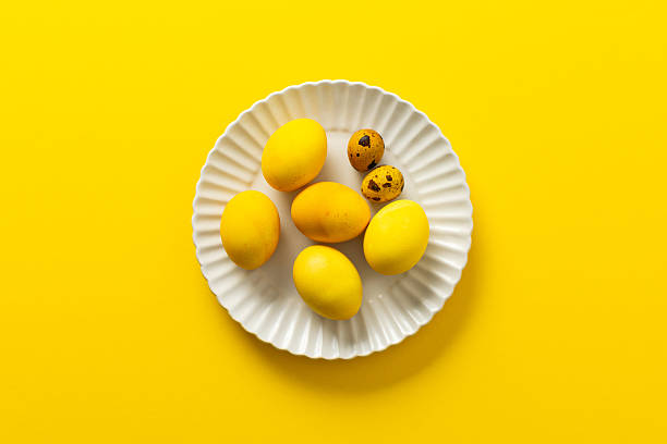 istock Bright yellow Easter eggs and speckled quail eggs are beautifully arranged on a white plate, creating a cheerful centerpiece perfect for spring festivities and family gatherings 2247607619