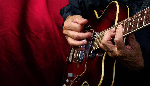 istock Guitarist hands and guitar close up. copy space 2247610858