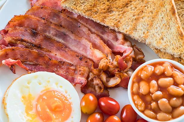 istock Hearty breakfast spread with bacon eggs beans and toast 2247614112