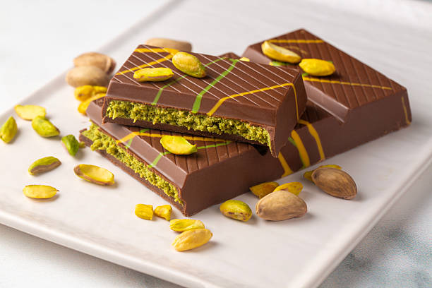 istock Trendy chocolate; Dubai chocolate is made with pistachio paste and kadayif. 2247615019