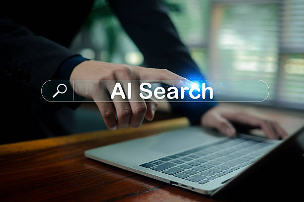 istock Business professional interacting with an AI search bar on a laptop, symbolizing artificial intelligence, digital innovation, smart technology, and future online search solutions for modern workflows. 2247622996