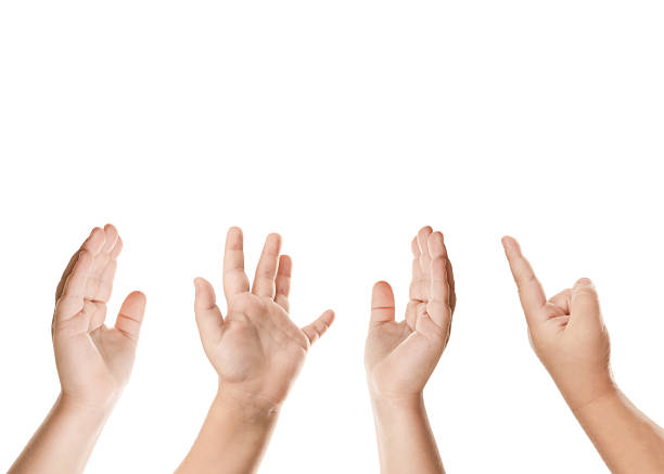 Kids showing hands on white background, closeup
