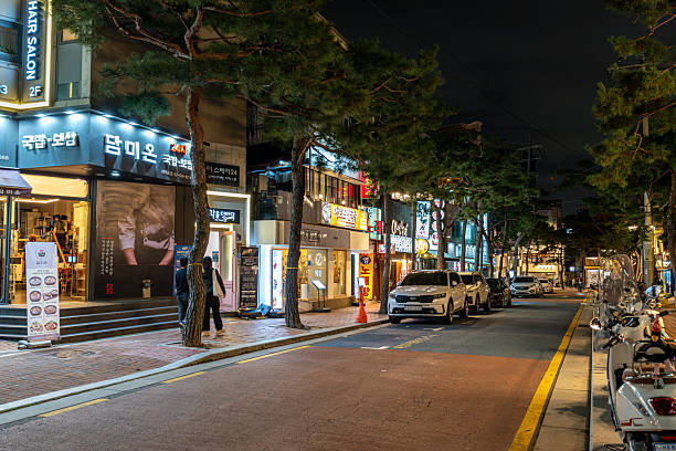 Daehangno street with various restaurants and bars taken at night. Famous college street in Seoul taken on September 20 2025