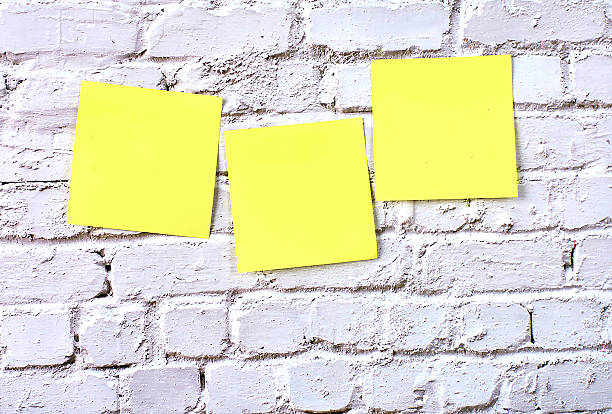 istock Yellow Sticky Notes on White Brick Wall for Reminder and Message Concepts 2247628067