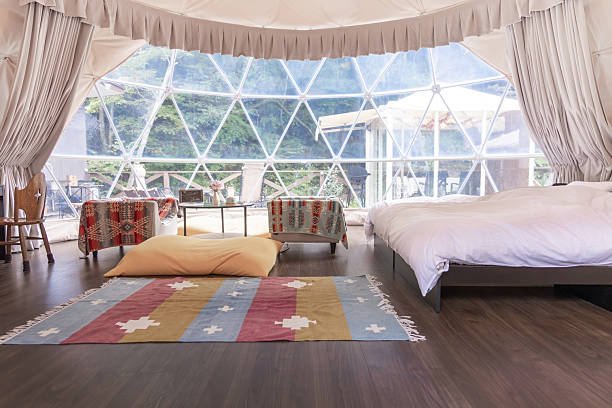 istock Modern glamping house with glass terrace 2247635855