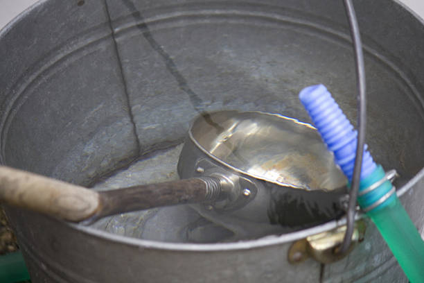 A watering place and ladle for purifying hands in a Japanese garden.
