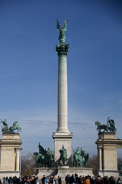 Budapest, Hungary, March 4, 2019: Millennium Monument at Heroes Square
