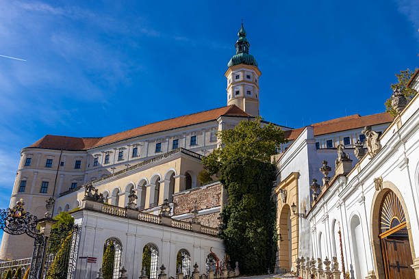 Mikulov town and castle in Czech Republic featuring historic architecture red rooftops hillside setting and clear daylight representing European heritage culture scenic landscape and landmark