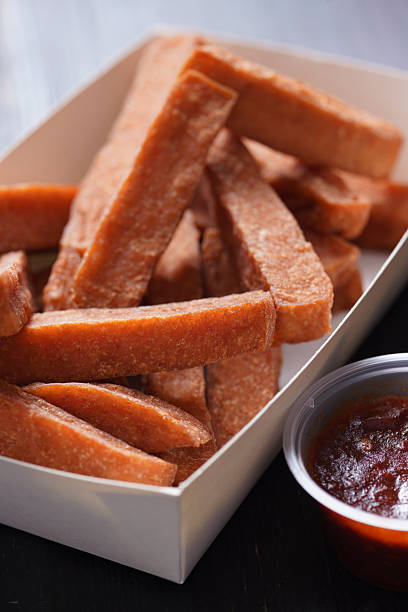 tray of spiced ham chips