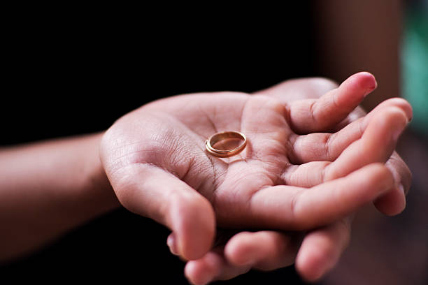 istock Minimalist Jewelry Concept with Hand Holding Golden Ring 2247646406