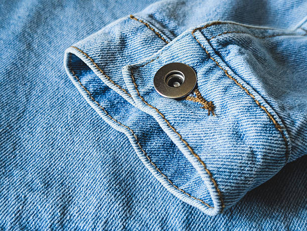 istock close up light blue denim jacket cuff detail with metal snap button 2247651929