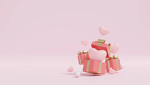 istock 3d render valentine's day background with floating pink gifts and hearts on a pastel monochromatic backdrop. soft romantic design for wide e commerce banner. 2247664042