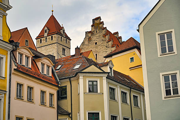 Old buildings and tower in Regensburg, Germany