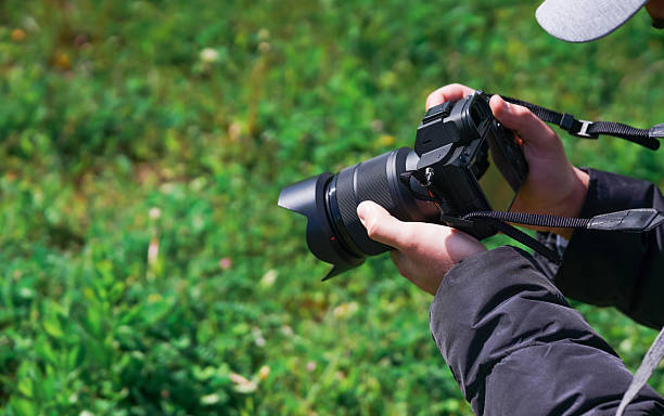istock Close up of a photographer holding digital mirrorless camera 2247678766