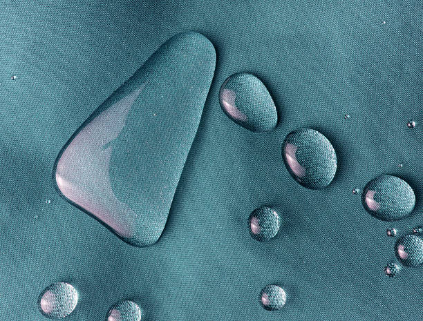 istock Blue waterproof fabric with raindrops close-up 2247679260