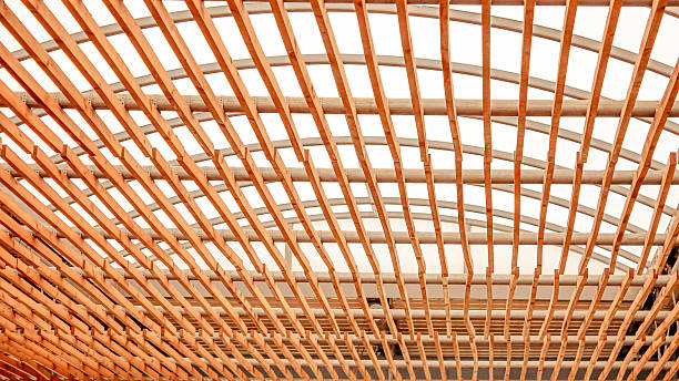 istock Warm Curved Wooden Trellis Ceiling with Architectural Design Details 2247681429