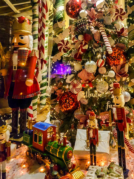 istock Grand Nutcracker Soldier and Vintage Toy Train Christmas Display 2247681808