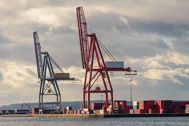 istock Port crane in a seaport, cargo transportation 2247682314