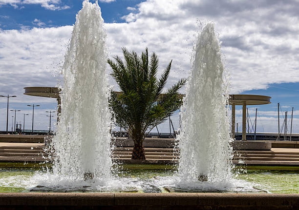 istock Outdoor water fountain with two vertical jets 2247684030