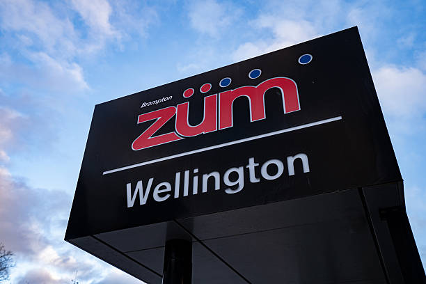 View of Brampton Zum Wellington transit sign. Brampton, Canada - November 16, 2025.