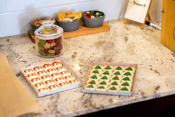 decorative tray setup for hosting guests, neatly arranged snack displays on kitchen counter top