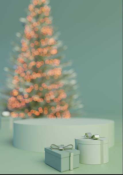 istock 3d Green Christmas vertical background illustration with empty podium 2247687154