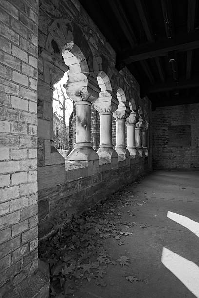 istock Intricate stone archway in black and white 2247710688