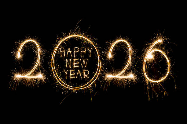istock Burning sparkling text 2026 isolated on black background.Happy New Year 2026. 2247716338