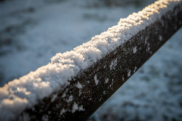 istock Snow on Railing in Soft Early Winter Morning Light 2247716500