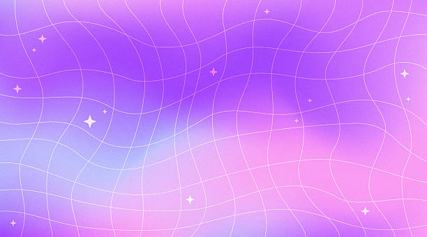 A soft purple-pink gradient background with wavy white grid lines and small star accents, creating a dreamy Y2K aesthetic.