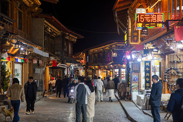 Old town at night in Shangri-La of Yunnan Province.