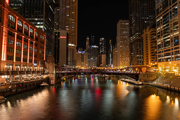 istock Illuminated Skyscrapers and Bridges on the Chicago River at Night 2247731180