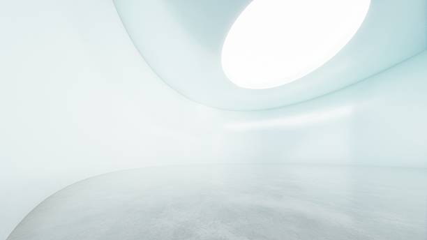 istock Abstract architecture curve space with empty concrete floor, Round geometric room with neon circle light, Sci-fi interior for product presentation, 3d rendering 2247732379