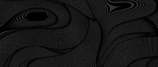 istock Seamless, abstract background hypnotic pattern of dark gray, curving lines on black background. 2247739439