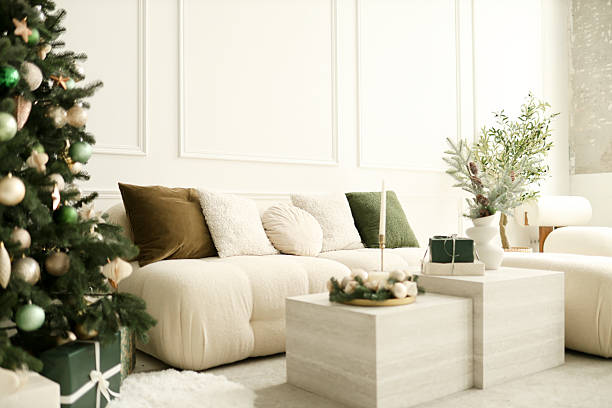 istock Christmas white interior. Living room in loft. 2247752095