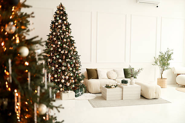 istock Christmas white interior. Living room in loft. 2247752102